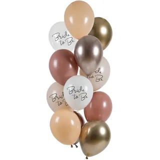 Folat 25162 Luftballons Set Latex - Bride to Be 33cm - 12 Stück - Für Junggesellenabschied Deko Luftballons Set - Latex Ballons in Roségold - Für den Polterabend, Party Hochzeit