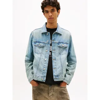 Jeansjacke TOMMY JEANS "RYAN REGULAR TRUCKER", Herren, Gr. L, denim light, Denim/Jeans, Obermaterial: 100% Baumwolle, unifarben, regular fit normal, Rundhals, eingesetzt angesetztes Bündchen, Jacken Jeansjacke, Regular fit mit Taschen