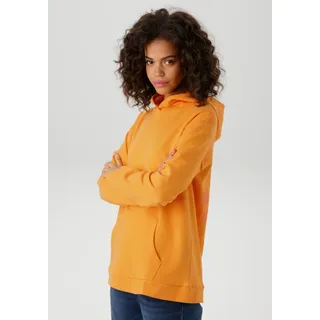 Kapuzensweatshirt ANISTON CASUAL, Damen, Gr. 40, orange (mange, orange), angeraute Sweatware, Obermaterial: 80% Baumwolle, 20% Polyester. Futter: 80% Baumwolle, 20% Polyester, unifarben mit Farbeinsatz, oversize Po-bedeckend, Rippbündchen, Sweatshirts Kapuzensweatshirt, mit Smiley im Rücken