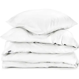 herzbach home Mako-Satin Bettwäsche | 100% Baumwolle | atmungsaktiv & kuschelig weich | Uni einfarbig | Set 2 teilig - 135 x 200 cm + 80 x 80 cm (weiß)
