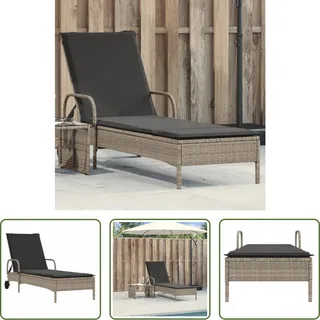 The Living Store Sonnenliege mit Rollen und Auflage Hellgrau Poly Rattan - Grau