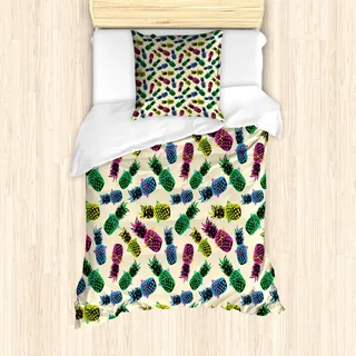 ABAKUHAUS Indie Mantele, 80er Vibrant Ananas, Milbensicher Allergiker geeignet mit Kissenbezügen, 135 cm x 200 cm - 80 x 80 cm, Mehrfarbig