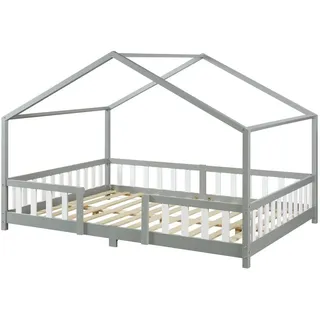 [en.casa] Hausbett Treviolo 120 x 200 cm Kiefer grau weiß