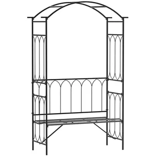 Outsunny Rosenbogen mit Bank, 115 x 50 x 203 cm, Metall, Schwarz , 115x203x50 cm , Gartenmöbel, Gartenbänke