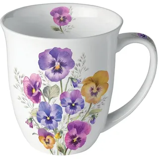 Ambiente Teetasse Kaffeetasse Becher Mug 0,4l Bumen Garten Stiefmütterchen pansies Henkelbecher Fine Bone China Porzellan Frühling Sommer
