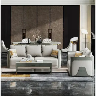 Design Couchen Sofas Polster 32 Sitzer Sofagarnitur Garnituren Set Leder Sofa - Hellgrau, Grau