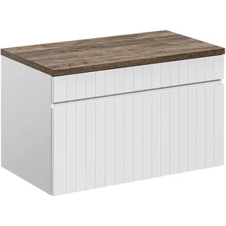 Waschtischunterschrank 80 cm IRAKLIO-56 in weiß matt mit Vintage Eiche Nb., B/H/T ca. 80,4/48,5/46 cm - Weiß