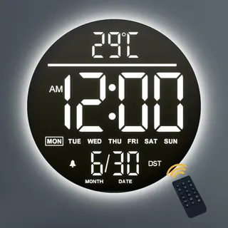 Mee 2ou 10" Digitale Wanduhr mit Nachtlicht, Alarm, Fernbedienung, 11 RGB-Farben, Auto Helligkeit, Temperaturanzeige, Datum & Wochentag, Moderne elektrische LED Wanduhr für Schlafzimmer und Wohnzimmer