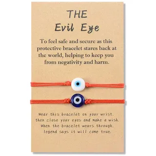 YELUWA 2 Stück Böser Blick Armband Rot Evil Eye Armbänder Kabbalah Nazar Amulett Ojo Turco Rakhi Verstellbare Glück Freundschaft Geschenk für Damen Männer Familie Freund Eltern Weihnachten Geburtstag