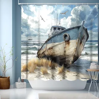 GXUNNAA Duschvorhang Ozean Maritim Nautische Motiv 180x180cm | Polyester,Maschinenwaschbar,Wasserabweisend,Inklusive 12 Ösen+Ringe, Für Badezimmer,Dusche & Badewanne,Leicht zu Reinigen