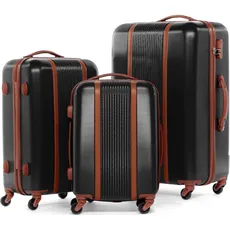 FERGÉ Kofferset Hartschale 3-teilig MILANO Trolley-Set - Handgepäck 55 cm, L und XL 3er Set Hartschalenkoffer Roll-Koffer 4 Rollen 100% ABS schwarz