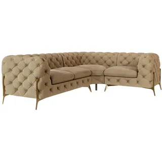 S-Style Möbel Ecksofa Chesterfield Lexi Beige Samt, Ottomane rechts , Textil , Echtholz,Buche, Birke , Füllung: Polyetherschaumkern,Polyetherschaumkern , Eckteil, L-Form, Ottomane rechts,L-Form , 264x204 cm , Blauer Engel, FSC Mix, Oeko-Tex®, Hergestellt in Europa , Wohnzimmer, Sofas & Couches, Wohnlandschaften, Ecksofas
