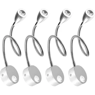 ledmo 4er-Pack LED Wand Leselampe 3 W, Schwanenhals Bettleuchte, Silber | Platzsparende Alternative zur Nachttischlampe, 200 lm, 3000 K Warmweiß, blendarm, flimmerfrei, mit Schalter fürs Schlafzimmer