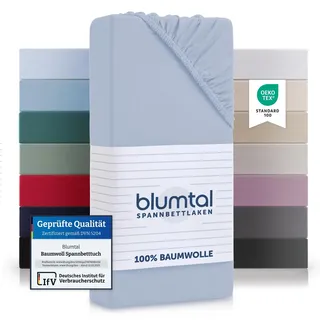 Blumtal® Basics Spannbettlaken 200x200x30cm Jersey - Bettlaken aus 100% Baumwolle - Oeko-TEX zertifiziertes Spannbetttuch 200x200cm - Hellblau