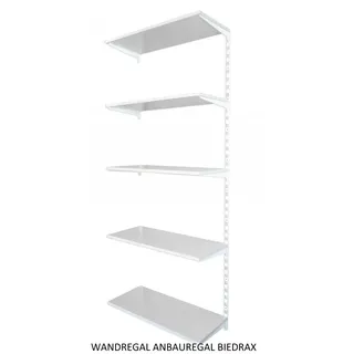 Biedrax Wandregal - Anbauregal 50 x 80 x 200 cm, Farbe weiss - 5 Fachboden grau