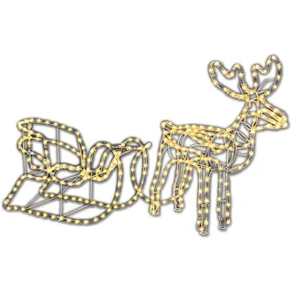 Nipach GmbH Rentier mit Schlitten aus 14 m Lichterschlauch 504 Birnen Figur Weihnachtsbeleuchtung 140 cm Länge Leuchtfigur Weihnachtsdekoration Fassadendeko Xmas