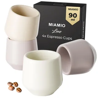 MIAMIO - Espressotassen 4er Set ohne Henkel (90 ml), Keramik Espresso Tassen dickwandig, Moderne Steingut Espressobecher & Mokkatassen - Luxe Collection (Cream Rose)