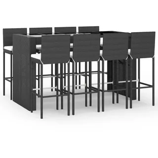 vidaXL 9-tlg. Gartenbar-Set mit Kissen Schwarz Poly Rattan - Schwarz