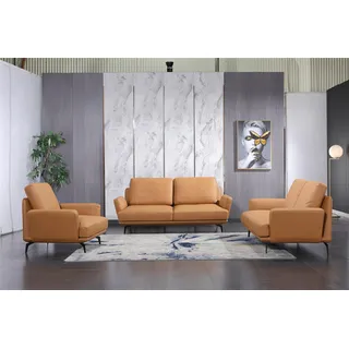 Ledersofa Sofagarnitur 3+2+1 Sitzer Set Garnitur Polstersofa Couch Designersofa - Gelb