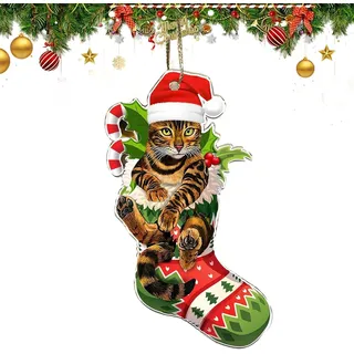 Weihnachtsbaum Anhänger Katze, Christbaumschmuck Katze, Weihnachtskatze Dekorative Ornamente, Acryl Katzen Anhänger, Weihnachtsdeko Lustig, für Weihnachtsbaum Kamin Auto Rucksack Ornamente (E)