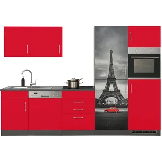 KOCHSTATION Küchenzeile »KS-Paris – Küchen mit einzigartigen Fotomotiven auf den Fronten« ohne E-Geräte, Breite 290 cm, rot