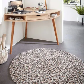 THEKO Wollteppich "Felty 2.2, handgefertigt" rund 22 mm Höhe Filzkugel-Teppich, reine Wolle, auch in rund & als Läufer, natur