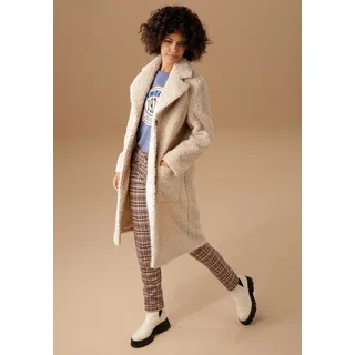 Kurzmantel ANISTON CASUAL, Damen, Gr. 34, beige (sand), Plüsch, Obermaterial: 100% Polyester. Futter: 100% Polyester, Strukturmuster, unifarben, lässig geschnitten kniefrei, Mäntel Kurzmantel, in Plüsch-Optik