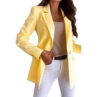 NLAVW Damen Longblazer Elegante vorne offene Business Sakko Sportliche Stretchjacke mit Taschen