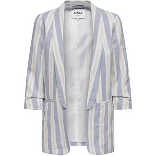 ONLY Damen ONLELLY-Caro 3/4 Linen TLR NOOS Blazer, English Manor/Stripes:Cloud Dancer & Gray Violet, 44