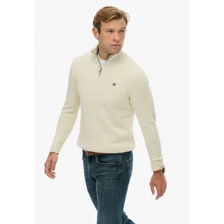 Superdry Strickpullover "COTTON KNIT HENLEY" aus Baumwolle, Slim Fit, mit Stehkragen, hüftlange Form, pflegeleicht, cream