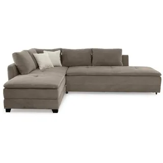 luma-home Ecksofa-Dauerschläfer Doppelbett Boxspring Federkern Topper, seitenverkehrt montierbar B306/T223/H95 cm, Cord Braun Taupe / 15162 , Textil , Füllung: Kaltschaum , L-Form,L-Form , 306x223 cm , Wohnzimmer, Sofas & Couches, Wohnlandschaften, Ecksofas