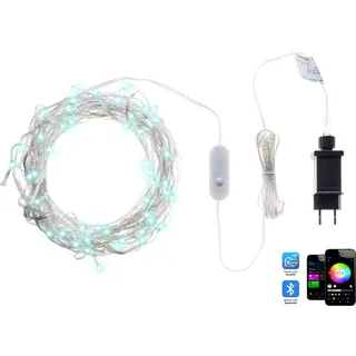 BELIANI LED Lichtervorhang Warm-Weiß PVC 150 cm 144 Lichter RGB Farbwechsel mit App-Steuerung Timer Schalter Outdoor Indoor Smart LED Weihnachtsdeko - Transparent