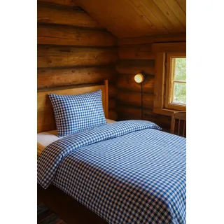 texpot Landhaus Bettwäsche Garnitur 2-teilig 135 x 200 cm + 80 x 80 cm kariert blau-weiß