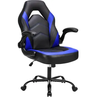 DUMOS Gaming Stuhl - Ergonomischer Gaming Sessel, Verstellbarer Drehbarer Gamingstuhl aus PU-Leder mit klappbaren Armlehnen, Geeignet für Zuhause, Büros usw(Schwarz-Blau)