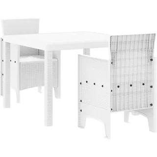 vidaXL 3-tlg. Garten-Essgruppe Weiß Poly Rattan