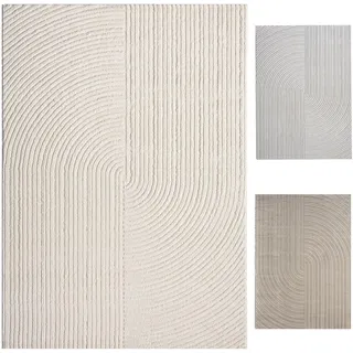 VIMODA Kurzflor-Teppich Boho modern – Dünner Wohnzimmer- & Schlafzimmerteppich mit 3D Hoch-Tief-Effekt, pflegeleicht,Farbe:Creme;Maße:240x330 cm