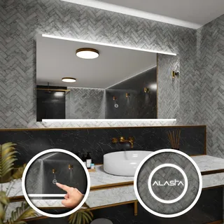 Rechteckiger Badezimmerspiegel mit LED-Beleuchtung und Touchschalter - Hobart - 180 x 80cm - Silber