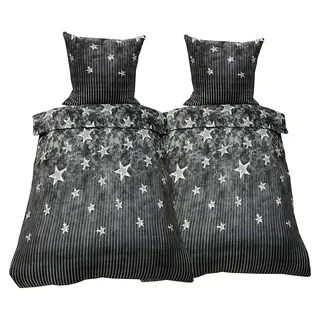 Winter Bettwäsche 155x220 cm Thermofleece Flauschig Set Bettbezug Schlafzimmer 4-teilig Grau Galaxy