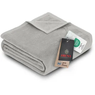 Ibena Porto Decke 150x200 cm – Baumwollmix weich, warm & waschbar, Kuscheldecke hellgrau einfarbig
