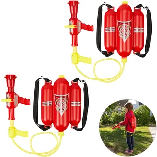 Relaxdays Feuerwehr Wasserspritze, 2,5 l Wassertank, 5 m Reichweite, 2 Sprühfunktionen, Löschrucksack Kinder,