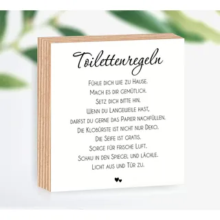 Holzbild Toilettenregeln 15x15x2cm zum Hinstellen/Aufhängen, echter Fotodirektdruck mit Spruch auf beschichtetes Birkenholz Art.Nr. 3005