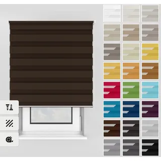 Estika Doppelrollo mit Bohren 125x150 cm Farbe: Braun, Rollo Deckenmontage und Wandmontage Fenster rollos für innen, Jalousien Fenster, Tür Rollo