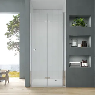 Duschfalttür 100 cm breit Duschfaltwand für Dusche Falttür Nische Nischenfalttür Nischendrehtür 180° faltbar klappbar Duschtrennwand Duschtür Glas rahmenlos aus Sicherheitsglas klar