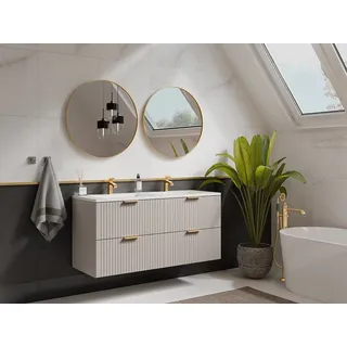 Waschbeckenunterschrank hängend mit Einbauwaschbecken - Streifenoptik - Beige - 120 cm - ZEVARA