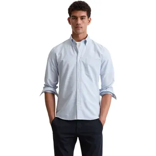 Langarmhemd MARC O'POLO, Herren, Gr. XL, N-Gr, blau (gestreift h ́blau), Web, Obermaterial: 100% Baumwolle, 2-Knopf-Manschette, Hemden Langarmhemd