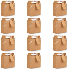 Belle Vous Karton Geschenkboxen Braun mit Etiketten (20 Stk) - Schachteln 16 x 14,7x 6,5cm Pappschachteln Blanko mit Anhänger - Kraftpapier Geschenk Box für Geschenke, Hochzeit, Party, Gebäck, Schmuck