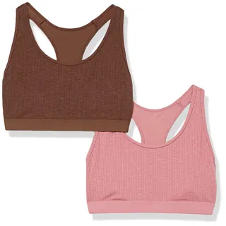 Amazon Essentials Damen Gerippter Lounge-Bralette ohne Innenfutter mit U-Ausschnitt, 2er-Pack, Braun/Mauve, S