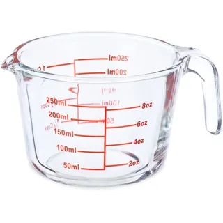 Relaxdays Messbecher Glas, 250 ml, hitzebeständig, mikrowellengeeignet, Skala in Milliliter, oz, Cups, transparent