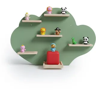 Relaxdays Toniebox Regal, magnetisch, für Musikbox & 20 Tonies, Wolke, HxBxT: 40 x 61 x 17 cm, Toniefigurenregal, Salbei