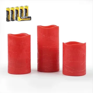 Rhytsing 3 Rot flammenlose Kerzen Rustik-Design, LED Wachskerzen Timer-Funktion mit Batterien enthalten